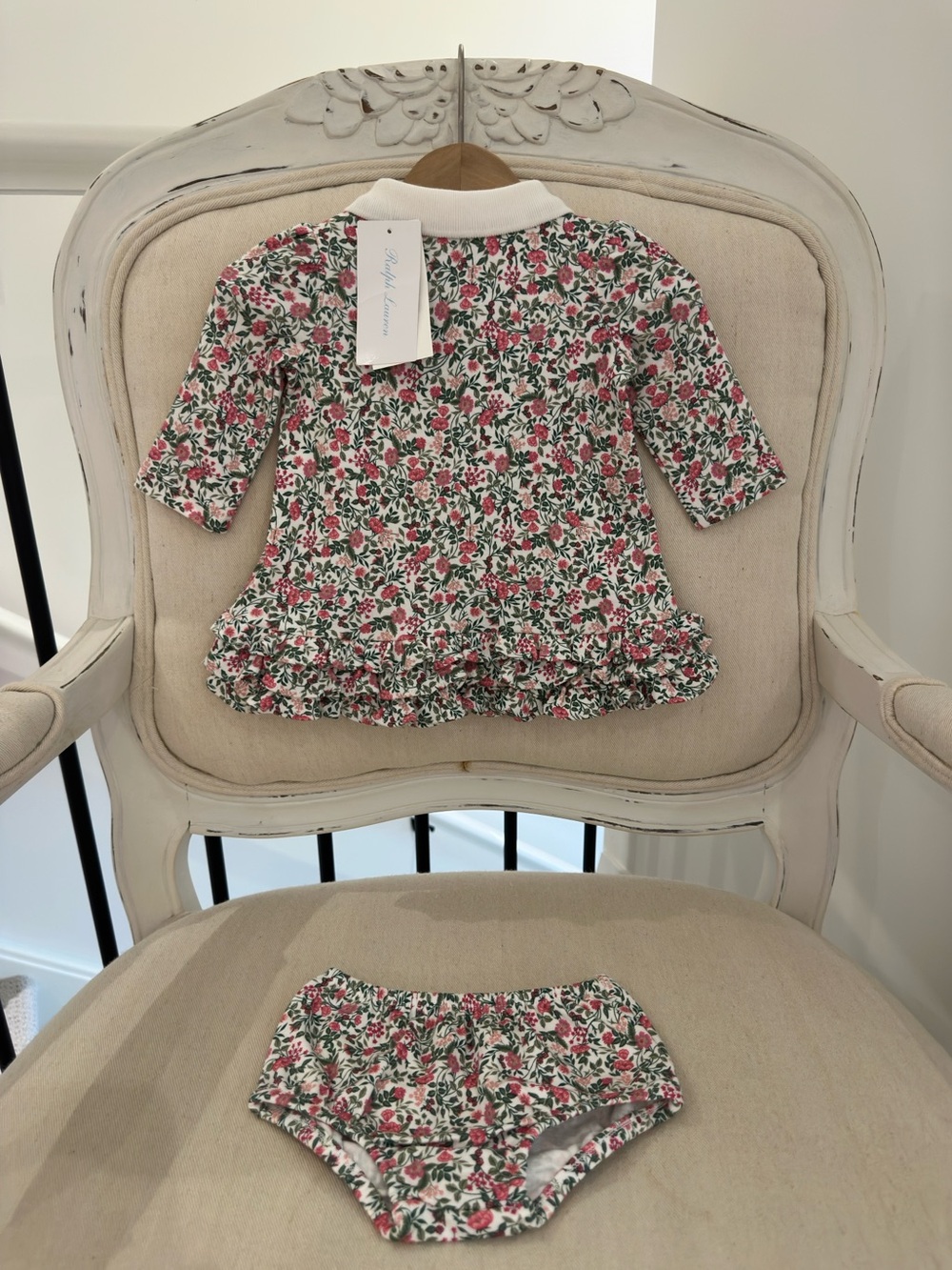 🦢 3 Mth Ralph Lauren 100% Cotton Floral Ruffle Polo Baby Dress with Bloomers NWT - Picture 16 of 16